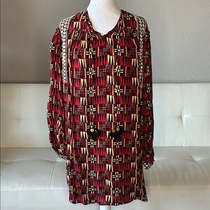 Anthropologie Verb Pallavi Singhee Sequin Boho Geometric Red/Black Tunic Dress